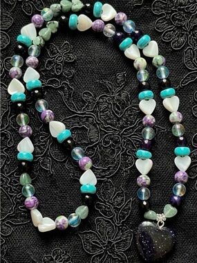 Celestial Siren Heart Necklace (African Turquoise,Aventurine, MOP, Blue Howlite)